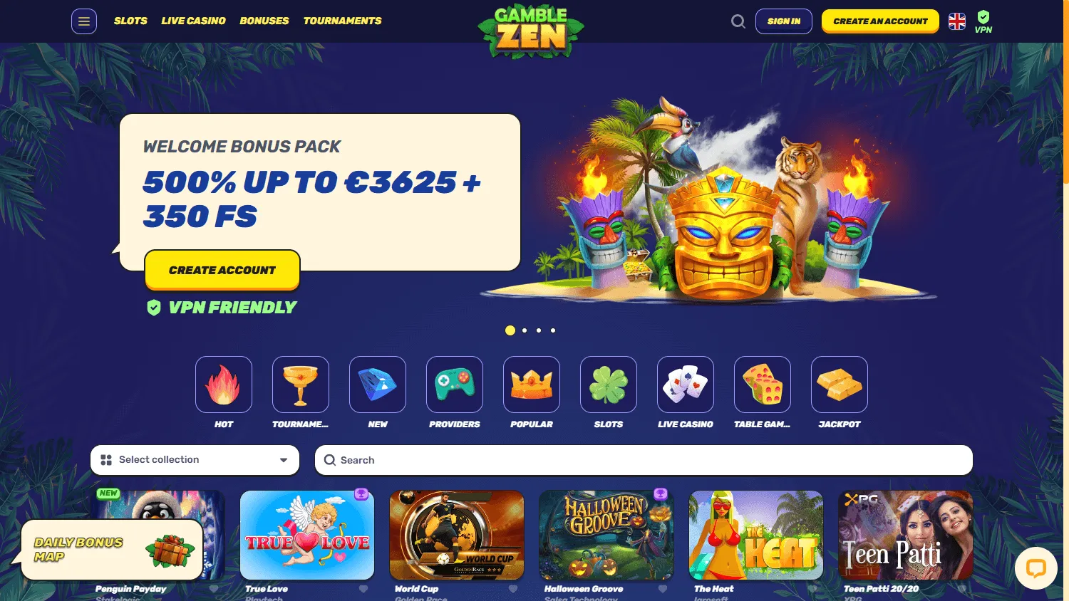 Gamblezen Casino desktop casino games interface