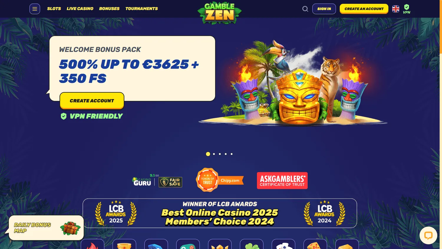 Gamblezen Casino desktop home interface