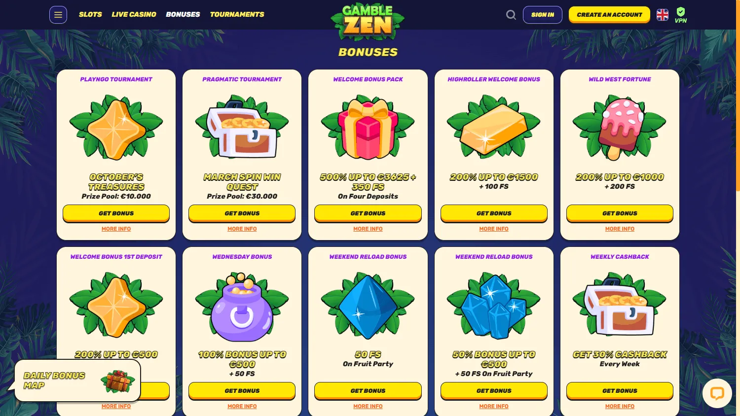 Gamblezen Casino desktop promotions interface