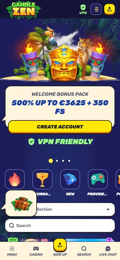 Gamblezen Casino mobile browser games interface