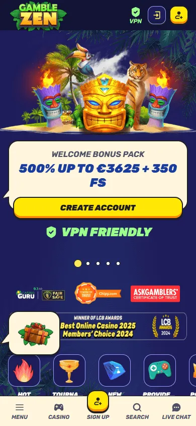 Gamblezen Casino mobile browser home interface